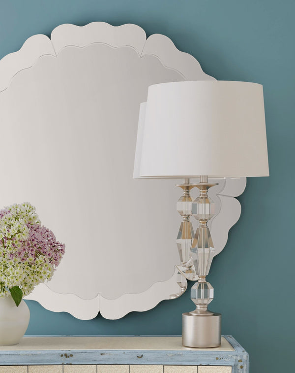 Basset Mirror Bella Table Lamp – Elegant Crystal & Silver Base With White Drum Shade For Timeless Home Decor Clear Crystal,Metal L4636t