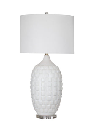Basset Mirror Sesser Table Lamp – Modern White Ceramic Design With Elegant Drum Shade For Stylish Home Décor White Ceramic L4637t