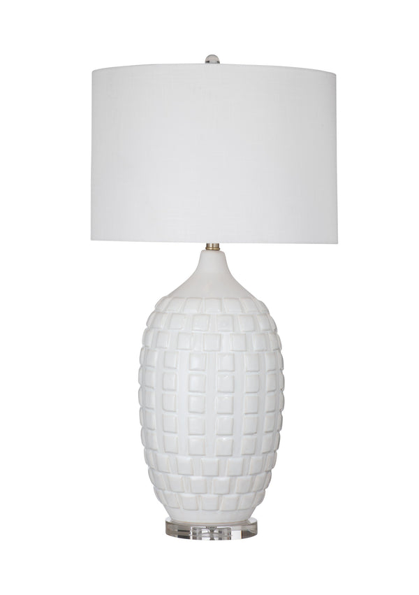 Basset Mirror Sesser Table Lamp – Modern White Ceramic Design With Elegant Drum Shade For Stylish Home Décor White Ceramic L4637t