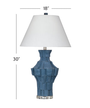 Basset Mirror Kenora Table Lamp - Modern Blue Textured Base With Acrylic Accents & Soft White Drum Shade, Stylish Glow Blue Resin L4639t