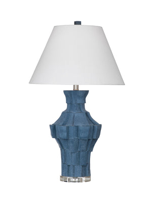 Basset Mirror Kenora Table Lamp - Modern Blue Textured Base With Acrylic Accents & Soft White Drum Shade, Stylish Glow Blue Resin L4639t