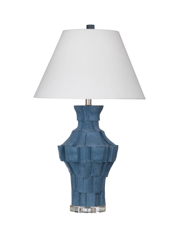 Basset Mirror Kenora Table Lamp - Modern Blue Textured Base With Acrylic Accents & Soft White Drum Shade, Stylish Glow Blue Resin L4639t