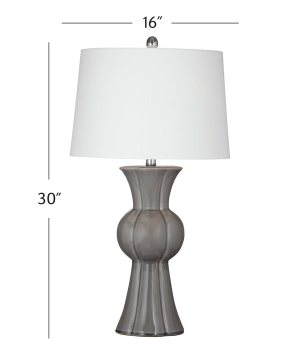 Basset Mirror Orillia Table Lamp - Elegant Grey Ceramic Base With White Drum Shade For Timeless Home Ambiance Gray Ceramic L4640t