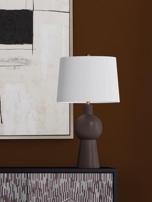Basset Mirror Groton Table Lamp - Modern Elegance With Warm Brown Finish, Brass Accents & Crisp White Shade Brown Ceramic L4655t