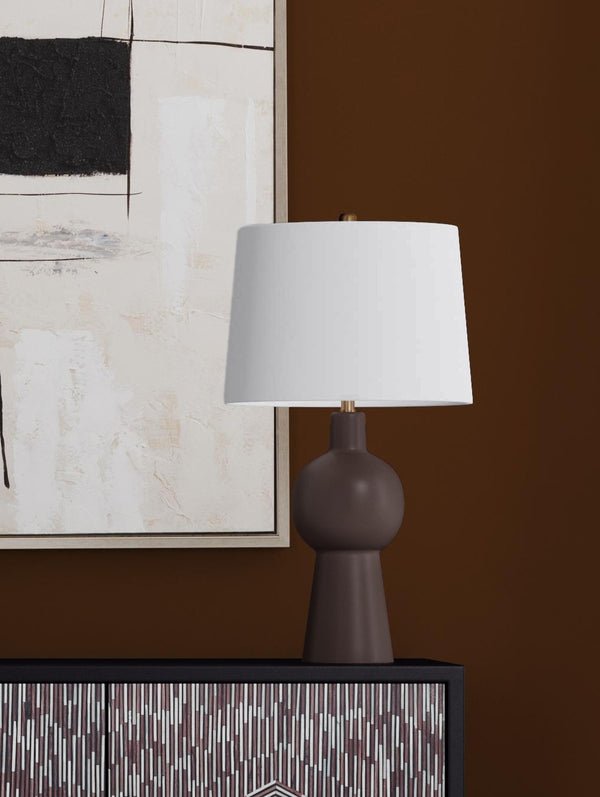 Basset Mirror Groton Table Lamp - Modern Elegance With Warm Brown Finish, Brass Accents & Crisp White Shade Brown Ceramic L4655t