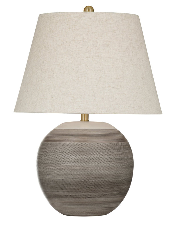 Basset Mirror Almaden Table Lamp - Modern Rustic Charm With Boho Flair, Textured Base & Soft Linen Shade Gray Ceramic L4684t