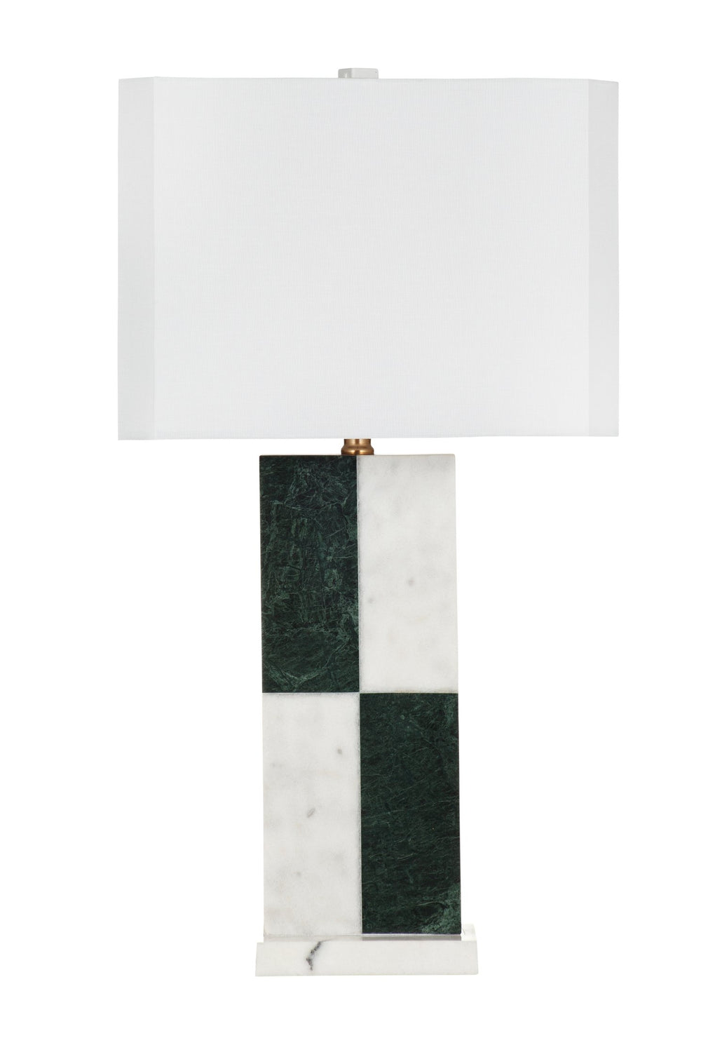 Basset Mirror Midcrest Table Lamp - Elegant Checkered Marble Base With Rectangular Shade For Modern Interiors White Marble L4706t