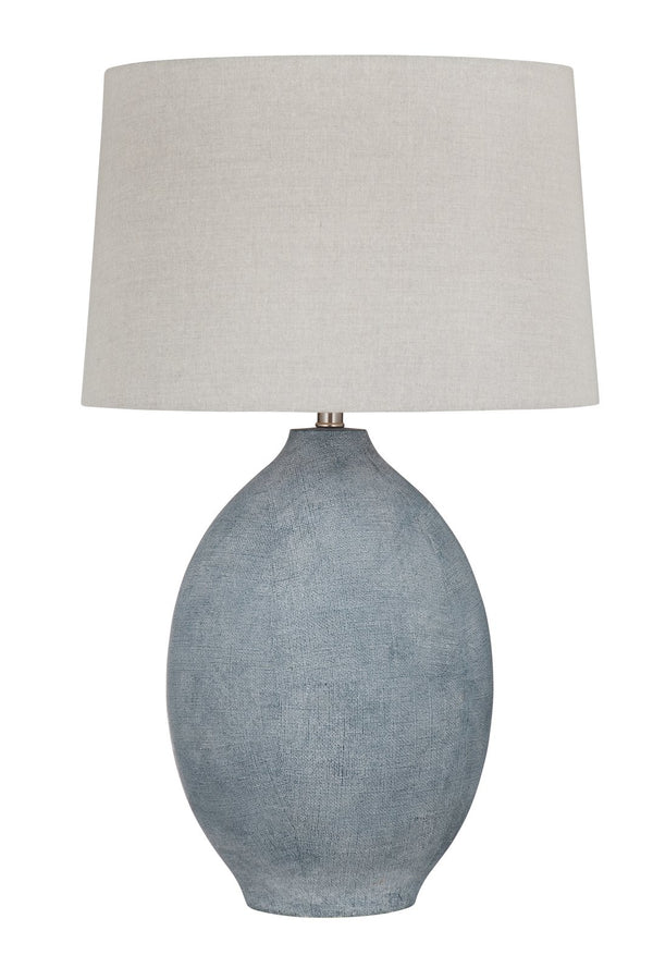 Basset Mirror Leith Table Lamp: Coastal-inspired Design With Denim Base & Cream Shade For Serene Beachy Decor Blue Resin L4716t