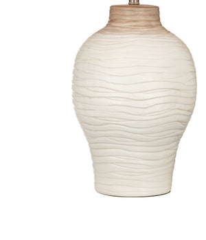 Basset Mirror Gala Table Lamp - Modern Boho Design With Cream & Brown Wave Base And Soft White Drum Shade Glow Cream Ceramic L4727t