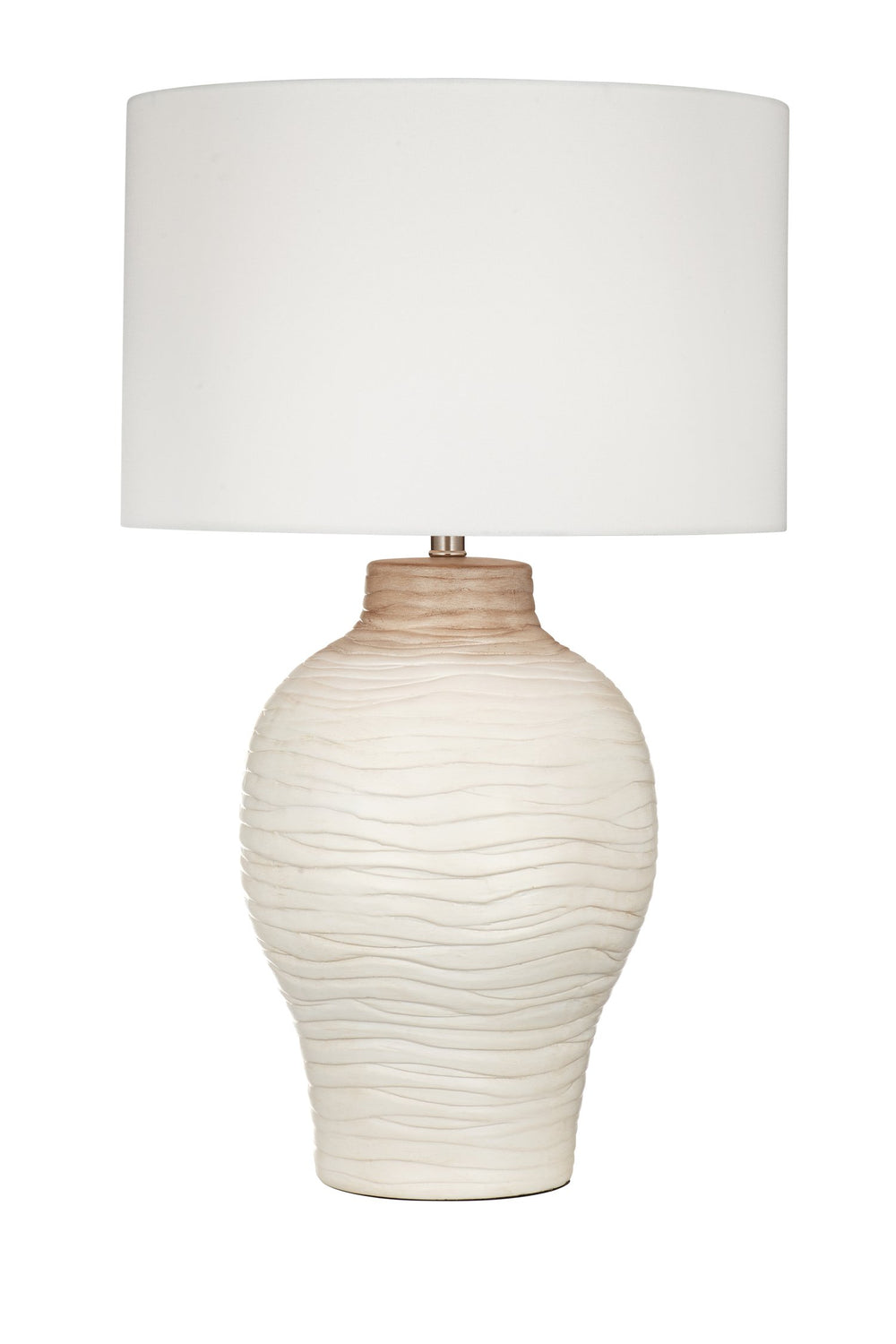 Basset Mirror Gala Table Lamp - Modern Boho Design With Cream & Brown Wave Base And Soft White Drum Shade Glow Cream Ceramic L4727t
