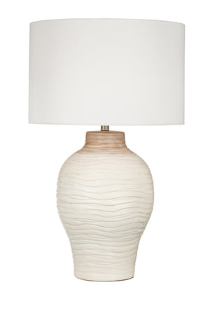 Basset Mirror Gala Table Lamp - Modern Boho Design With Cream & Brown Wave Base And Soft White Drum Shade Glow Cream Ceramic L4727t