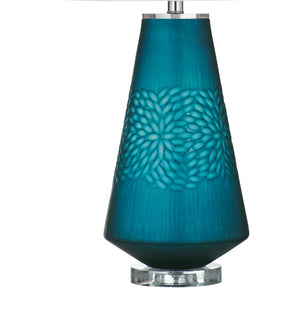 Basset Mirror Marly Table Lamp: Coastal Contemporary Design With Blue Glass Base & White Drum Shade For Elegance Blue Glass L4733t