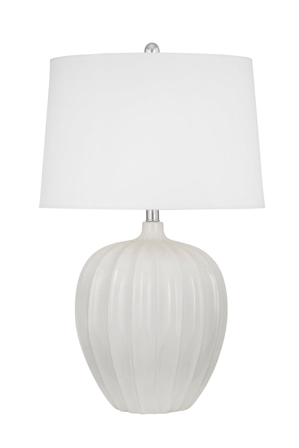 Basset Mirror Lotus White Table Lamp - Coastal-inspired Design With Carved Base & Linen Shade For Modern Elegance White Ceramic L4741t