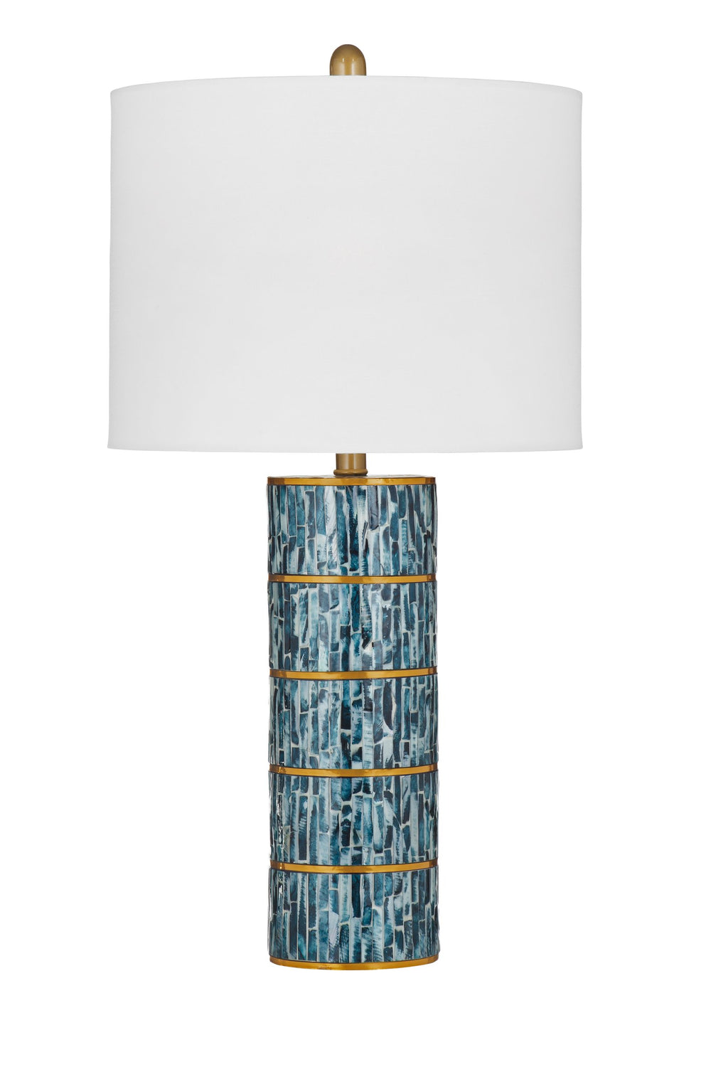Basset Mirror Barilla Table Lamp - Coastal Elegance With Navy & White Design, Gold Accents & White Drum Shade Blue Mother Of Pearl L4742t
