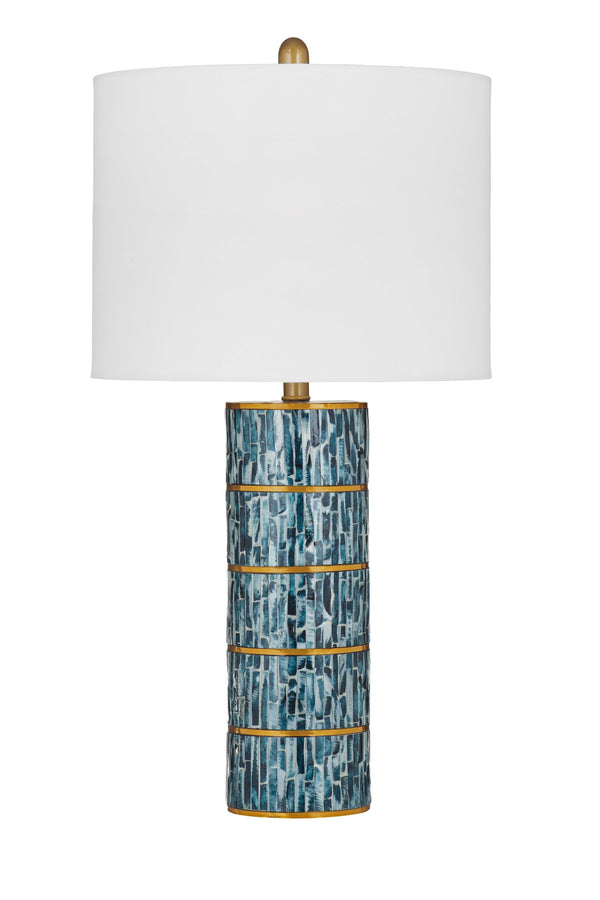 Basset Mirror Barilla Table Lamp - Coastal Elegance With Navy & White Design, Gold Accents & White Drum Shade Blue Mother Of Pearl L4742t