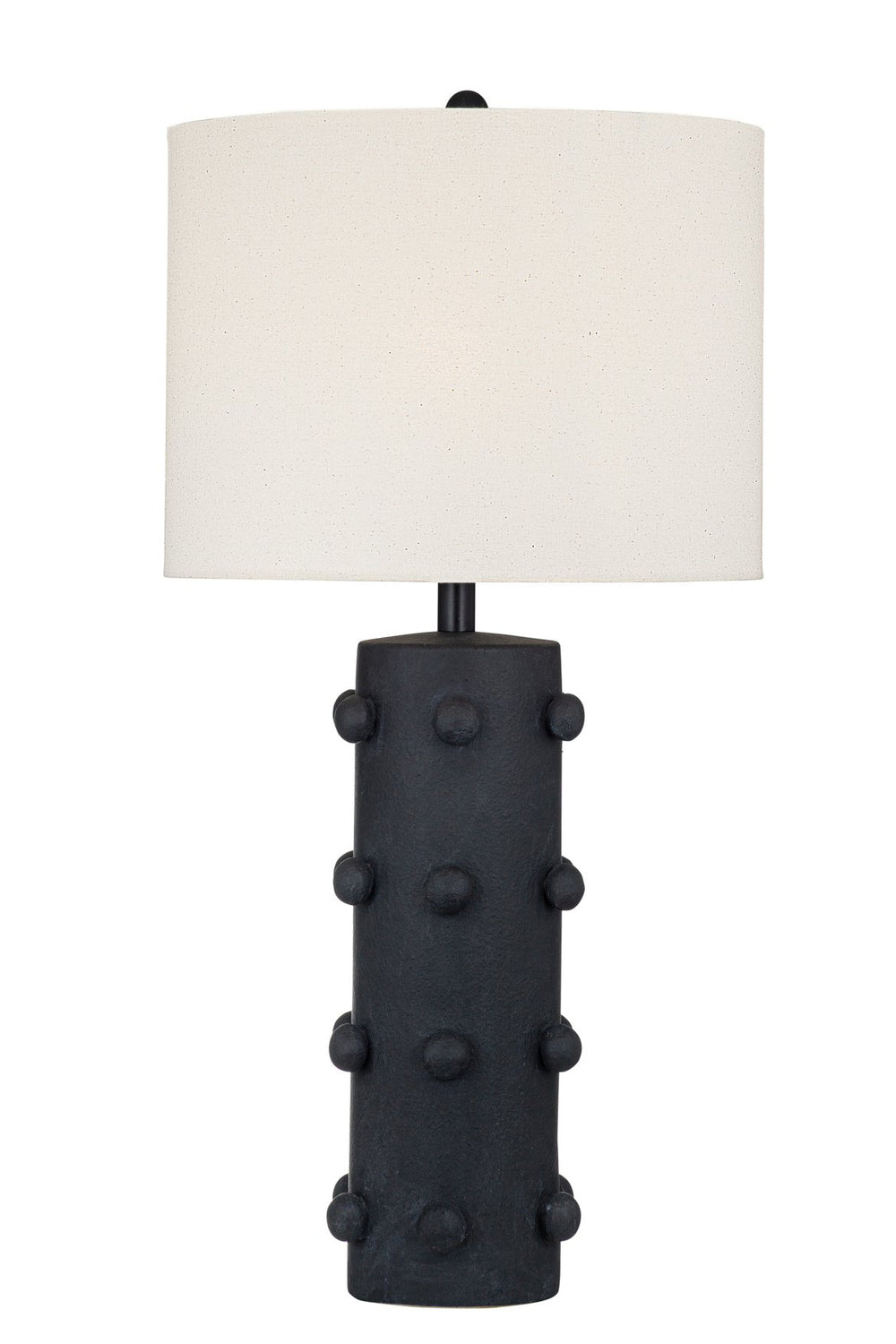 Basset Mirror Aspen Table Lamp - Contemporary Vintage Design With Hobnail Base & Cream Linen Shade For Warm Glow Black Ceramic L4744t