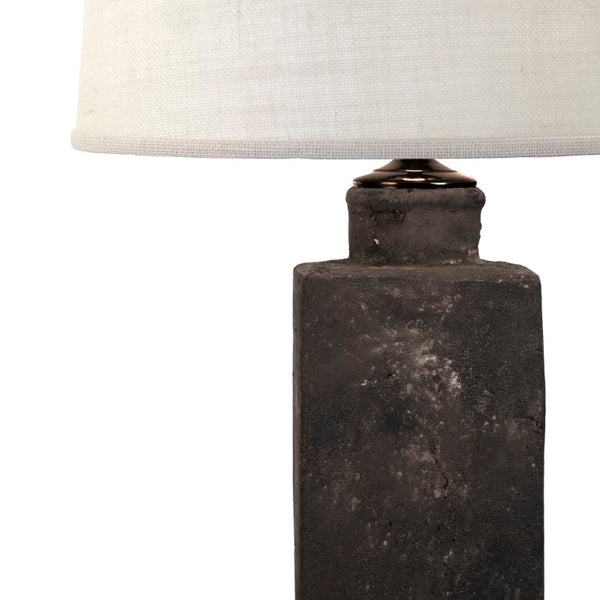 Zentique Pottery handcrafted lamp with granular clay texture, slim metal accents, earthy glaze, tall profile W8 x H36 x D8 L5297L