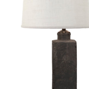 Zentique Pottery handcrafted lamp with granular clay texture, slim metal accents, earthy glaze, tall profile W5 x H18 x D5 L5297S