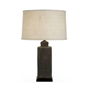 Zentique Pottery handcrafted lamp with granular clay texture, slim metal accents, earthy glaze, tall profile W5 x H18 x D5 L5297S