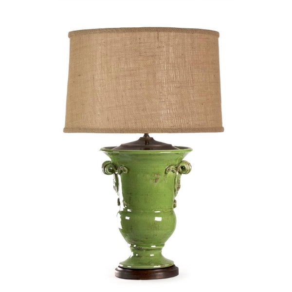 Zentique Green Pottery Lamp — Handcrafted Glossy Green Ceramic with Metal Base, Slim 28" Ambient Accent L8171 Green