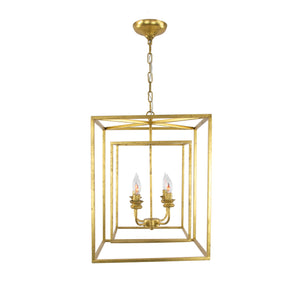 Zeugma La610 Antiqued Gold Leaf Lantern Pendant Light – Elegant Iron Frame, 4 Bulb Capacity, 75" Chain Antiqued Gold Leaf Finish Iron,Metal Frame La610 Gold