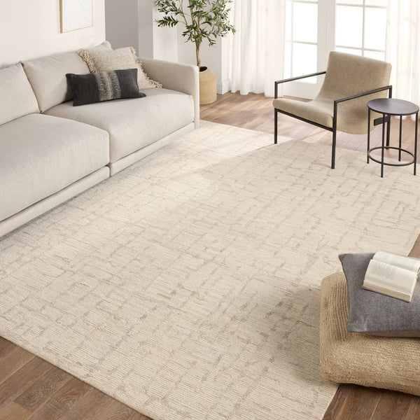 Jaipur Living Labyrinth Herculean Lab01 Tufted Handmade 100% Wool Solids Stripes Indoor Rug Ivory, Cream 100% Wool, 100% Cotton Rug158246