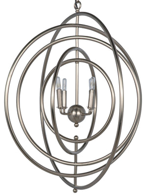 Noir Brooks Armillary Pendant Light – Antique Silver Metal Fixture for Stunning Entryway & Dining Style LAMP369ASV