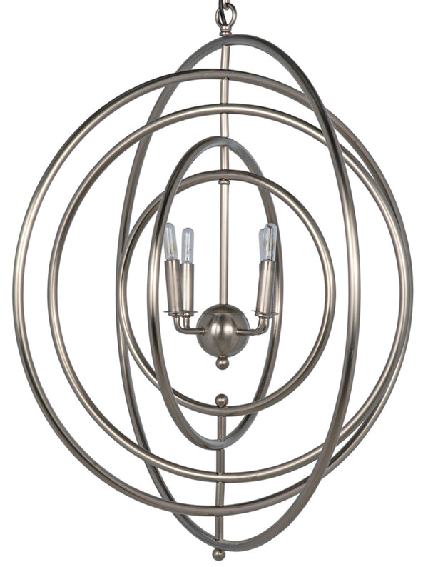 Noir Brooks Armillary Pendant Light – Antique Silver Metal Fixture for Stunning Entryway & Dining Style LAMP369ASV