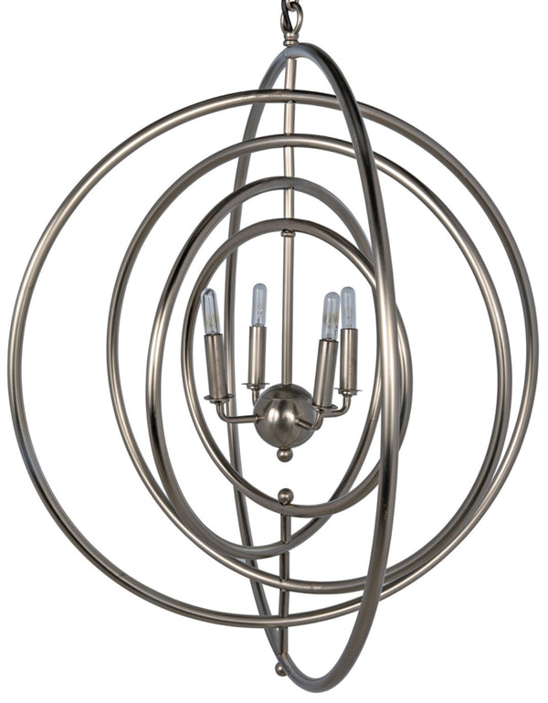 Noir Brooks Armillary Pendant Light – Antique Silver Metal Fixture for Stunning Entryway & Dining Style LAMP369ASV