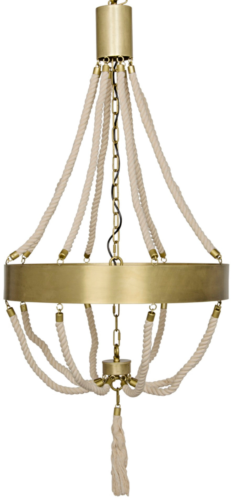 Noir Alec Chandelier: Coastal-Inspired Antique Brass Lighting with Hand-Tied Rope for Elegant Spaces LAMP384MB