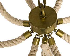 Noir Alec Chandelier: Coastal-Inspired Antique Brass Lighting with Hand-Tied Rope for Elegant Spaces LAMP384MB