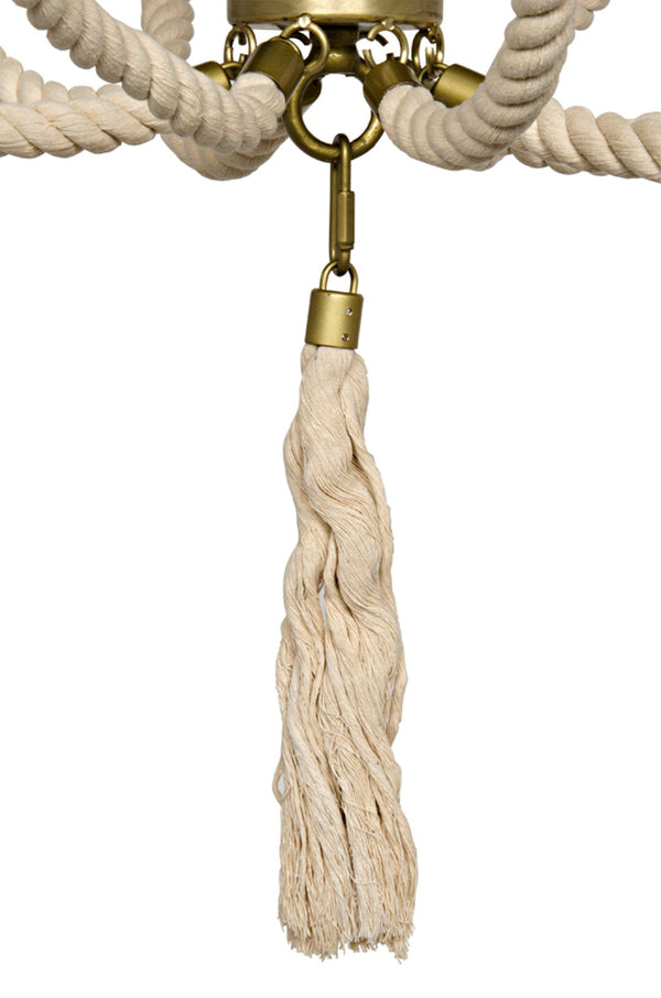Noir Alec Chandelier: Coastal-Inspired Antique Brass Lighting with Hand-Tied Rope for Elegant Spaces LAMP384MB