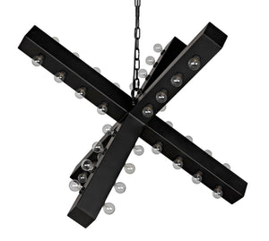 Noir Cruzar Modern Iron Chandelier - Handcrafted Black Fixture with Sculptural Design for Elegant Spaces LAMP456MTB