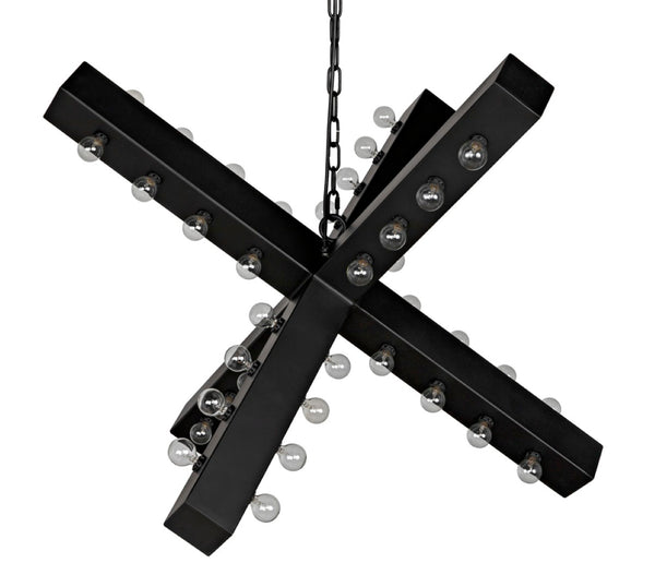 Noir Cruzar Modern Iron Chandelier - Handcrafted Black Fixture with Sculptural Design for Elegant Spaces LAMP456MTB