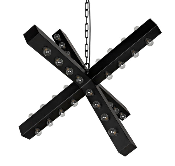 Noir Cruzar Modern Iron Chandelier - Handcrafted Black Fixture with Sculptural Design for Elegant Spaces LAMP456MTB