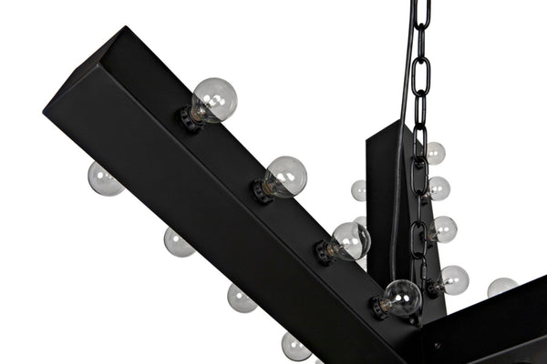 Noir Cruzar Modern Iron Chandelier - Handcrafted Black Fixture with Sculptural Design for Elegant Spaces LAMP456MTB