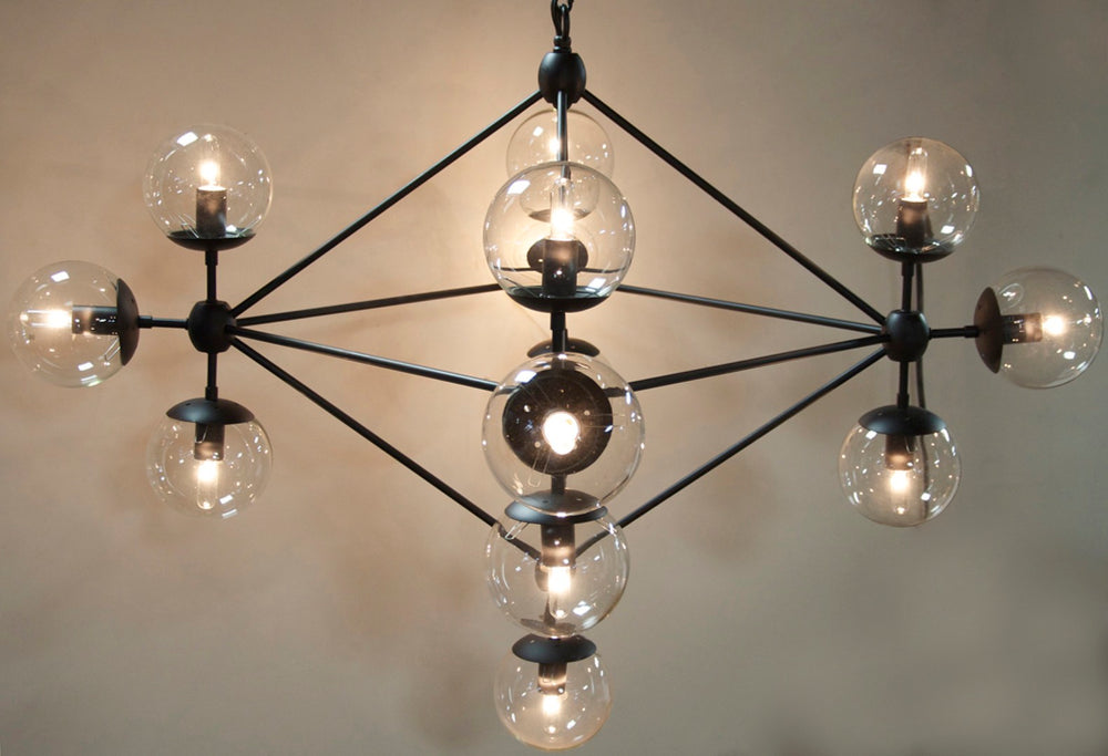 Noir Pluto Chandelier - Modern Black Iron Fixture with 13 Glass Bulbs for Stunning Ambient Lighting LAMP478MTB-S