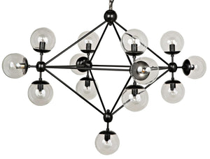 Noir Pluto Chandelier - Modern Black Iron Fixture with 13 Glass Bulbs for Stunning Ambient Lighting LAMP478MTB-S