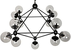 Noir Pluto Chandelier - Modern Black Iron Fixture with 13 Glass Bulbs for Stunning Ambient Lighting LAMP478MTB-S