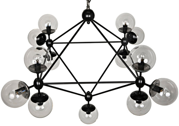 Noir Pluto Chandelier - Modern Black Iron Fixture with 13 Glass Bulbs for Stunning Ambient Lighting LAMP478MTB-S