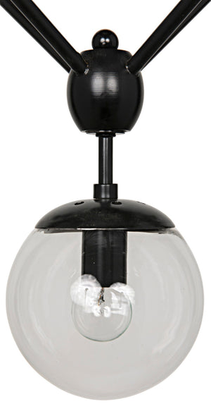 Noir Pluto Chandelier - Modern Black Iron Fixture with 13 Glass Bulbs for Stunning Ambient Lighting LAMP478MTB-S