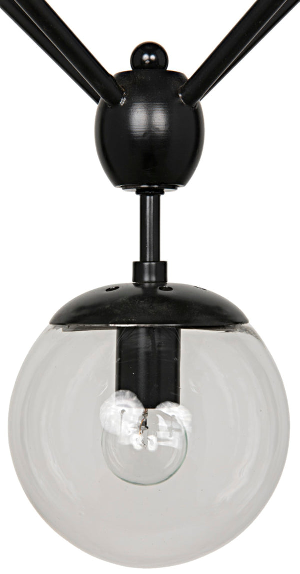 Noir Pluto Chandelier - Modern Black Iron Fixture with 13 Glass Bulbs for Stunning Ambient Lighting LAMP478MTB-S