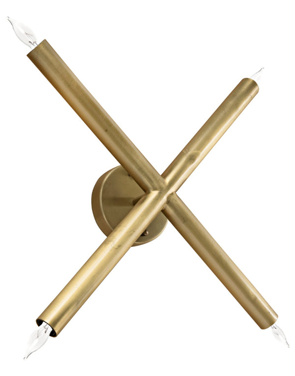 Noir Cross X-Shaped Wall Sconce - Handcrafted Metal in Warm Antique Brass, Perfect for Modern Interiors LAMP513MB