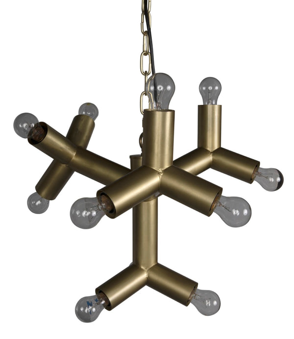 Noir Snow Flake Chandelier - Sculptural Metal Light Fixture with Antique Brass Finish for Elegant Spaces LAMP531MB