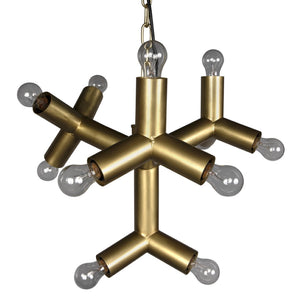 Noir Snow Flake Chandelier - Sculptural Metal Light Fixture with Antique Brass Finish for Elegant Spaces LAMP531MB
