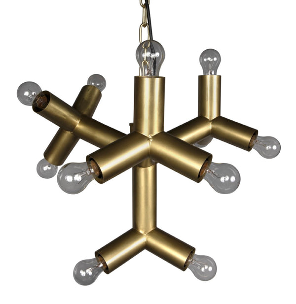 Noir Snow Flake Chandelier - Sculptural Metal Light Fixture with Antique Brass Finish for Elegant Spaces LAMP531MB