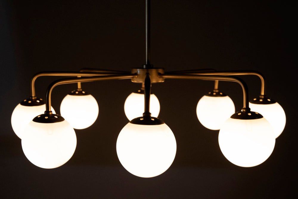 Noir Larenta Chandelier: Antique Brass & Glass, Mid-Century Modern Design for Dining & Living Spaces LAMP540MB