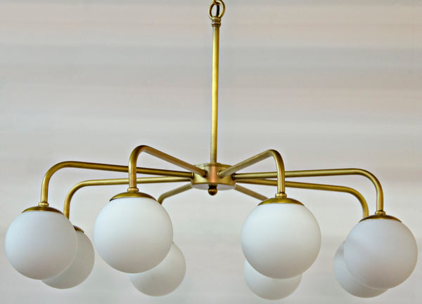 Noir Larenta Chandelier: Antique Brass & Glass, Mid-Century Modern Design for Dining & Living Spaces LAMP540MB