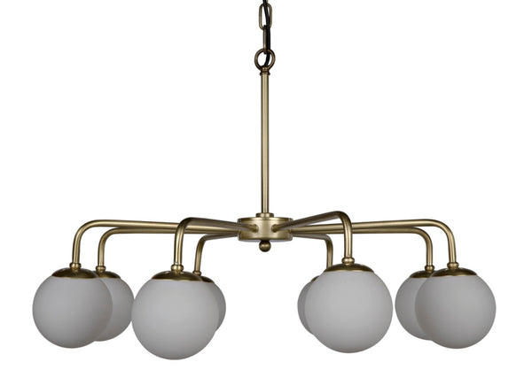 Noir Larenta Chandelier: Antique Brass & Glass, Mid-Century Modern Design for Dining & Living Spaces LAMP540MB