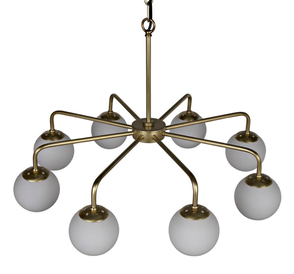 Noir Larenta Chandelier: Antique Brass & Glass, Mid-Century Modern Design for Dining & Living Spaces LAMP540MB